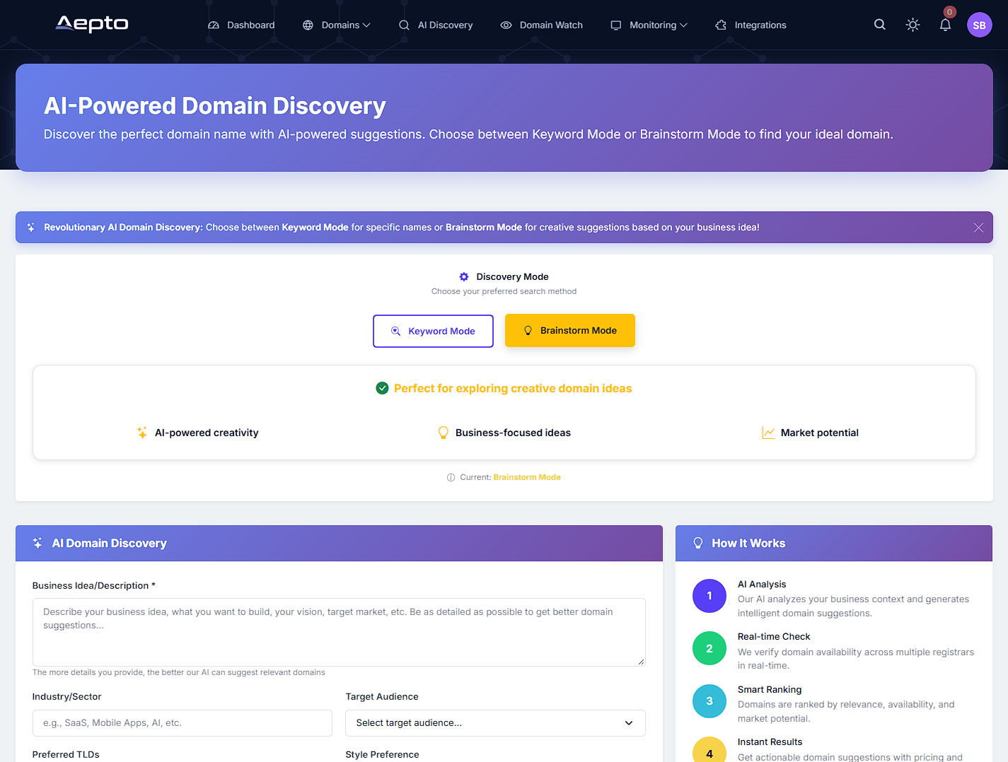 AI domain monitoring insights in Aepto