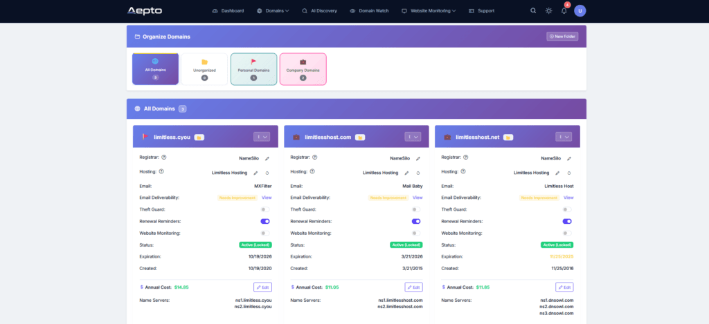 One-Click Domain Management